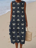 Vintage Bow Pattern Women's Linen Vest Dress elevenforest