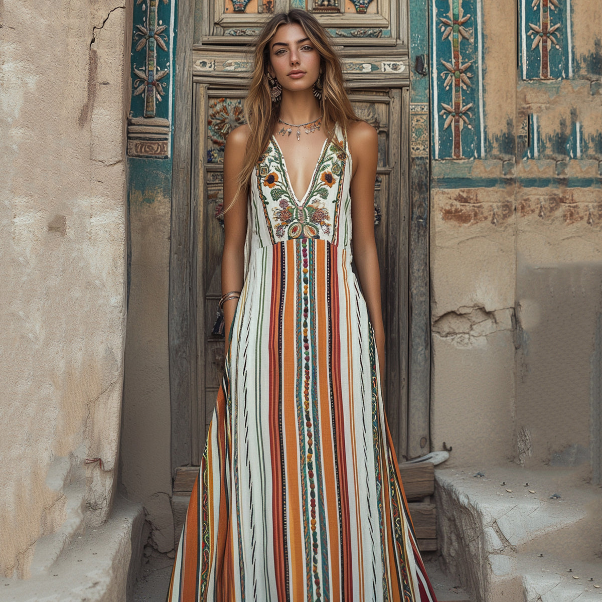 Women's Fashion Ethnic Floral Art Pattern Sleeveless Dress elevenforest