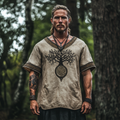 Mens Viking Celtic Knot Tree Of Life Compass Linen T-shirt elevenforest