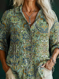 Women's Vintage Paisley Floral Art Print Casual Cotton Shirt