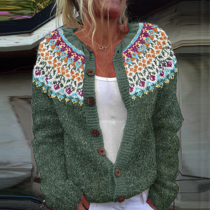 Vintage Icelandic Pattern Cozy Button Sweater elevenforest