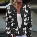 Vintage White Cat Art Print Cozy Button Sweater elevenforest