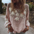 Women's Three-dimensional Flower Romantic Pink Vintage Casual Long-sleeved Top elevenforest