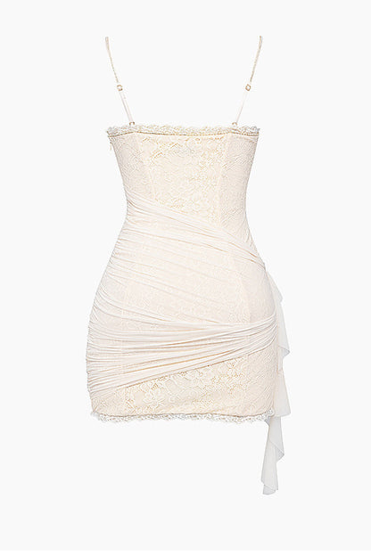 Lace 3d Backless Slip Mini Dress