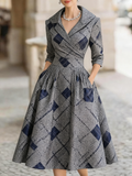 Women's retro cold jacquard print medium and long dress