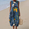 Women's Cute Parrot Floral Print Linen Tank Midi Dress elevenforest