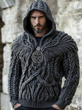 Men's Viking Vegvisir Evil Wings Celtic Chunky Hooded Sweater elevenforest