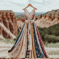 Women's Vintage Floral Patchwork Art Linen Tank Midi Dress elevenforest
