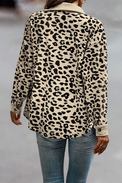 Sweet Leopard Pocket Turndown Collar Tops