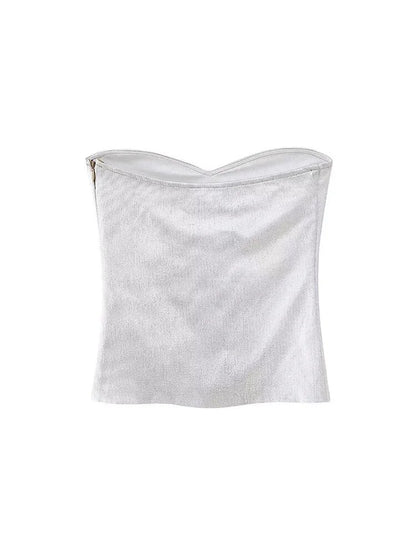 Summer White Zipper Tank Tops Sleeveless Backless Female Slim Corset Camis