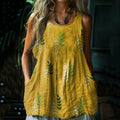 Comstylish Women's Retro Loose Bohemia Vintage Leaf Art Style Linen Suspender Sleeveless Top