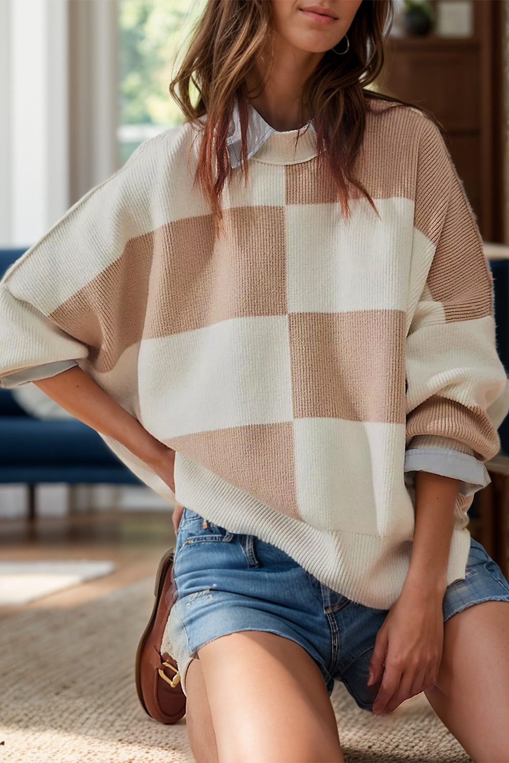 Bruna® | Color block sweater with a crew neck and long sleeves