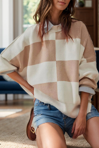 Bruna® | Color block sweater with a crew neck and long sleeves
