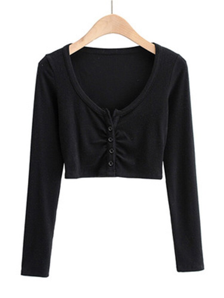 Slim V-neck Long Sleeve Bottomed Tops and Blouses High Street Color Open Navel Cardigan