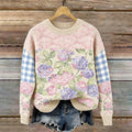 Boho Floral Patchwork Pattern Women's Casual Sweater elevenforest