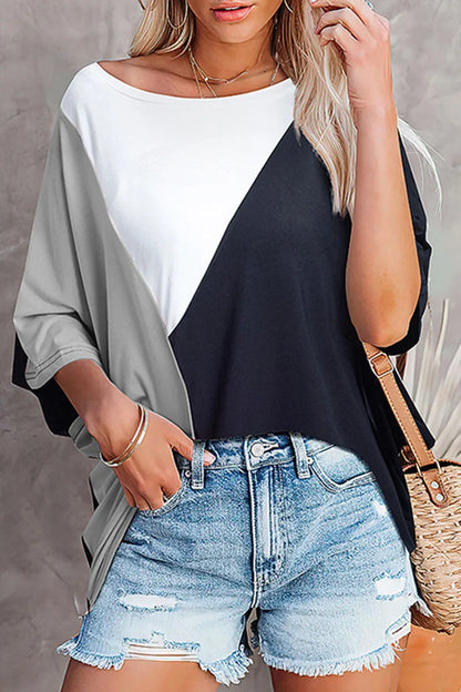 Patchwork O Neck T-shirts(3 Colors)