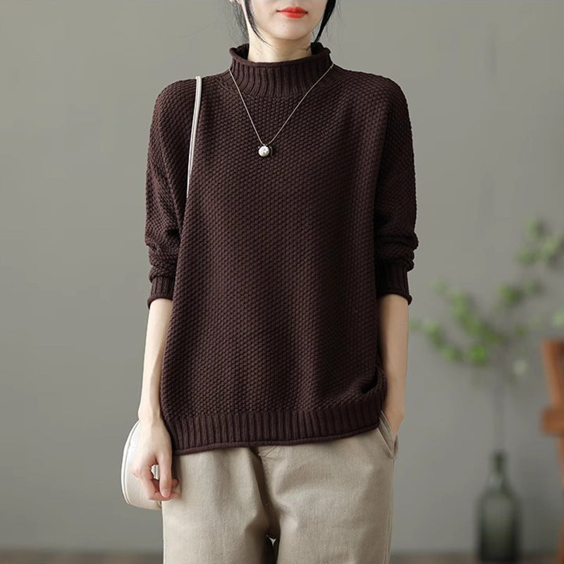 Retro Solid Color Turtleneck Long Sleeve Sweater elevenforest