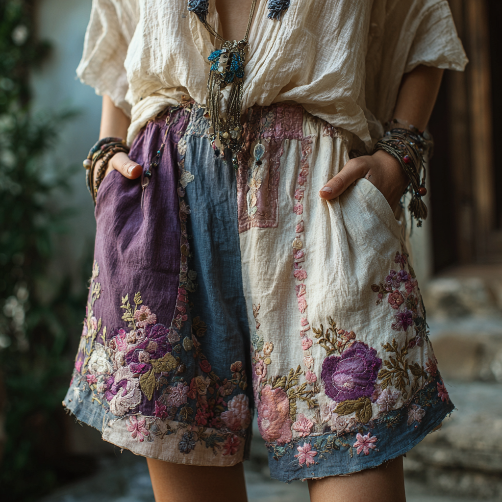 Women's Retro Floral Embroidery Casual Shorts elevenforest