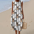 Retro Cute French Bulldog Art Linen Tank Midi Dress elevenforest