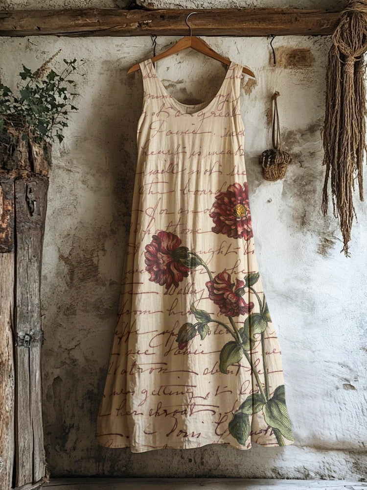 Vintage Rose & Poetry Women's Linen V-neck Vest Dress elevenforest