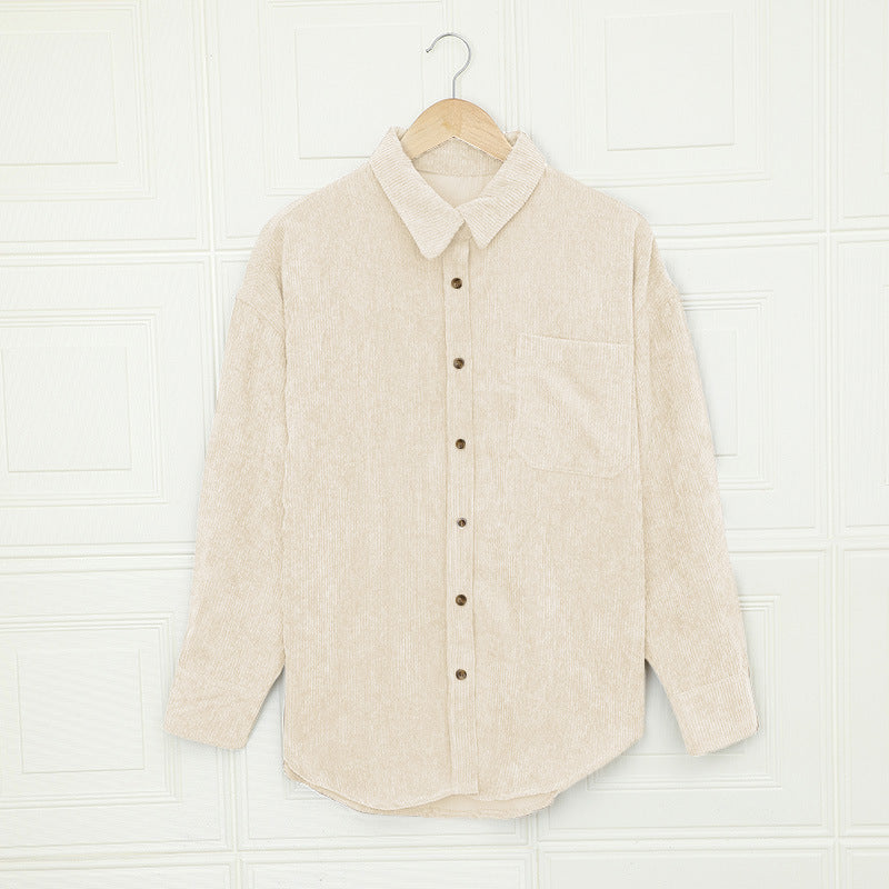Color ’s Autumn Winter Corduroy Cardigan Shirt With Breasted Collar and Pocket