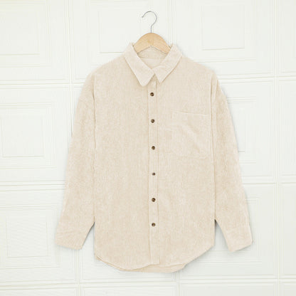 Color ’s Autumn Winter Corduroy Cardigan Shirt With Breasted Collar and Pocket