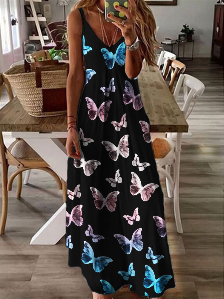 Comstylish Trans Flag Gradient Butterflies Pattern Cami Maxi Dress
