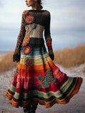 Boho Floral Crochet Colorful Striped Maxi Sweater Dress elevenforest
