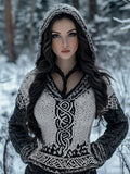 Women's Celtic Knot Jacquard Cozy Knit Hooded Sweater elevenforest
