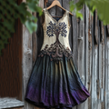Women's Vintage  Viking Tree Of Life Gradient Linen Dress elevenforest
