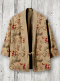 Japanese Plum Blossom Art Linen Blend Kimono Cardigan elevenforest