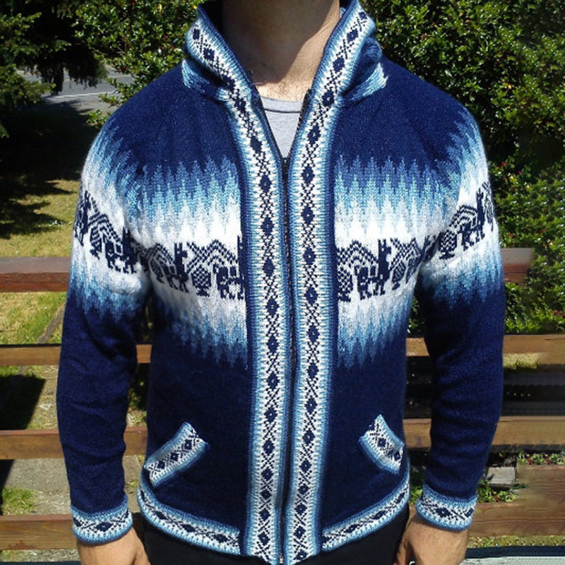 Colourful Iceland Jacquard Zipper Up Hooded Sweater（Unisex） elevenforest