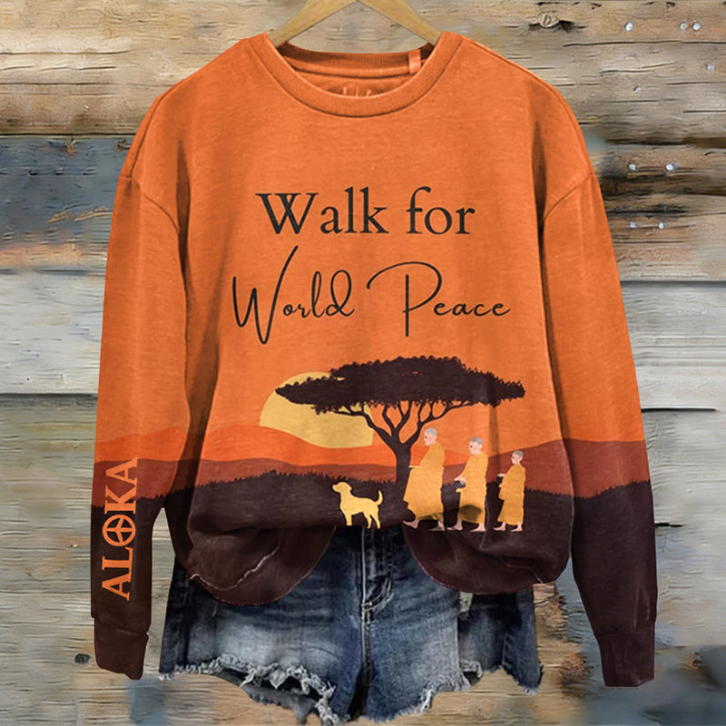 Comstylish Women's Retro Walk For Peace Monks With Aloka Dog Print Crew Neck Sweatshirt