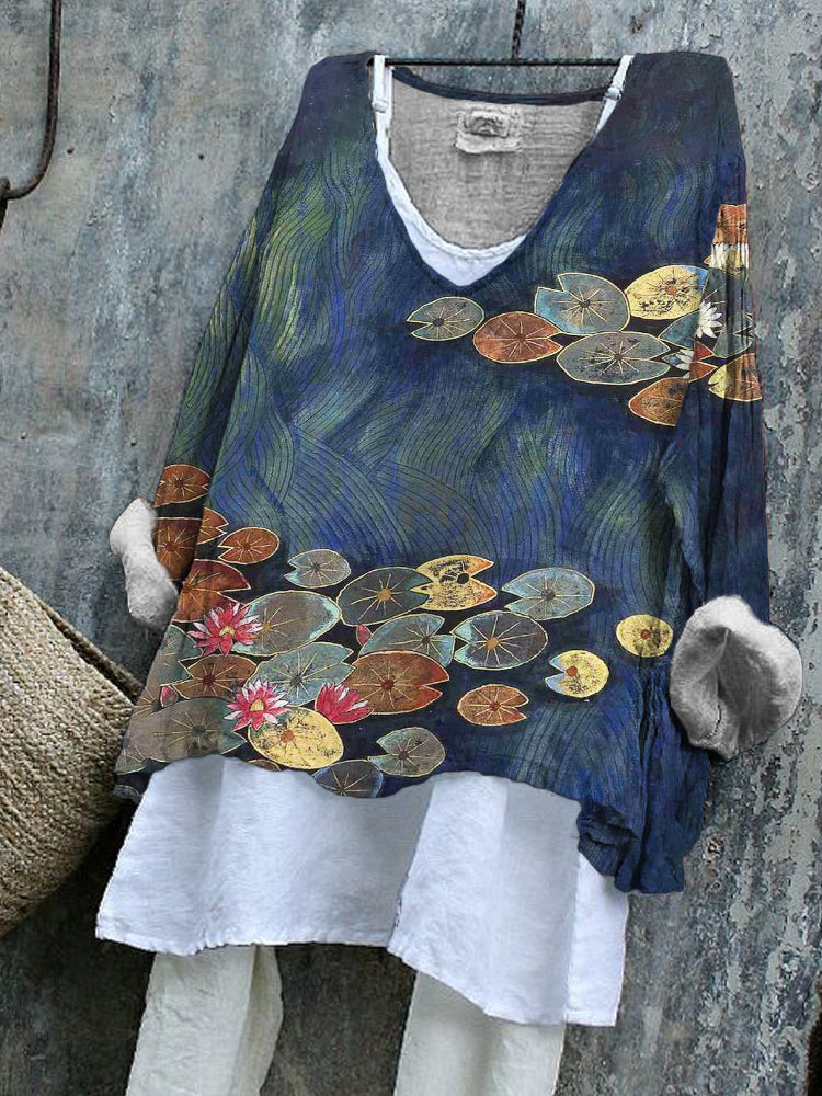 Japanese Lotus Leaf Print Flowy Tunic elevenforest