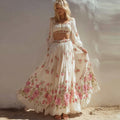 Vintage Boho Roses Art Pattern Flowy Linen Skirt elevenforest
