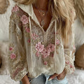 Women's Vintage Rose Floral Embroidery Warm V-neck Hoodie elevenforest