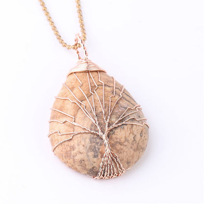Buddha Stones Natural Quartz Crystal Tree of Life Healing Energy Necklace Pendant