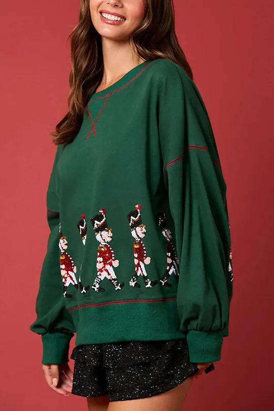 Christmas Soldier Sequined Long Sleeve Sweatshirt
