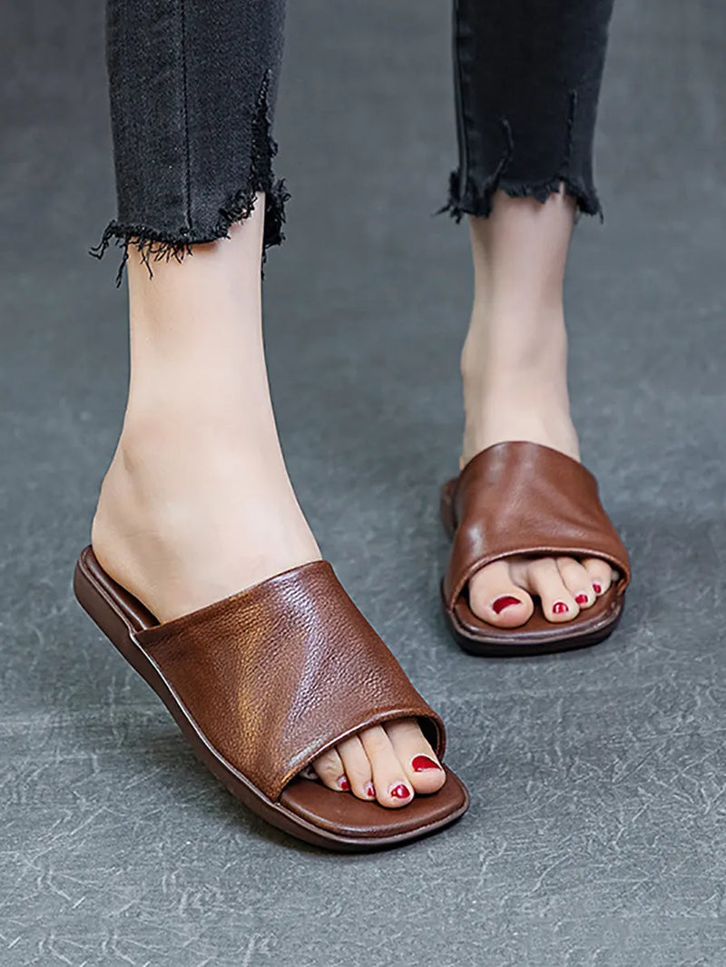 Summer Leather Flat Slippers Fd052