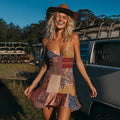 Countryside Style Collection Classy Patchwork Floral Pattern Art Linen Sleeveless Dress elevenforest