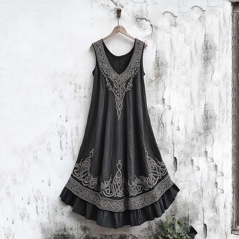 Vintage Viking Art Cozy Linen Tank Dress elevenforest