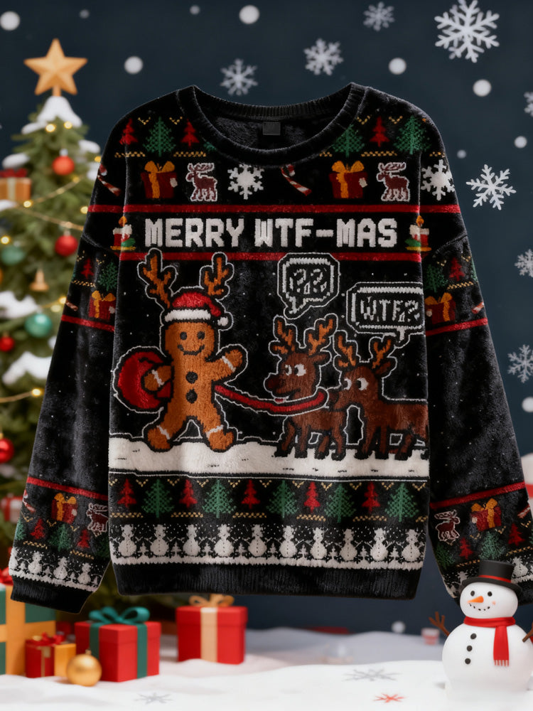Comstylish Confused Reindeer Christmas Ugly Flannel Sweater