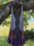 Vintage Viking Celtic Knot Gradient  Linen Midi Dress elevenforest