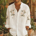 Men's Vintage Rose Floral Art Comfy Linen Shirt elevenforest