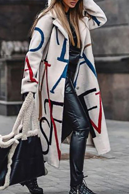Street Print Patchwork Turn-back Collar Outerwear