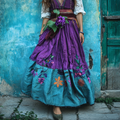 Vintage Floral Embroidered Art Linen Blend Skirt elevenforest