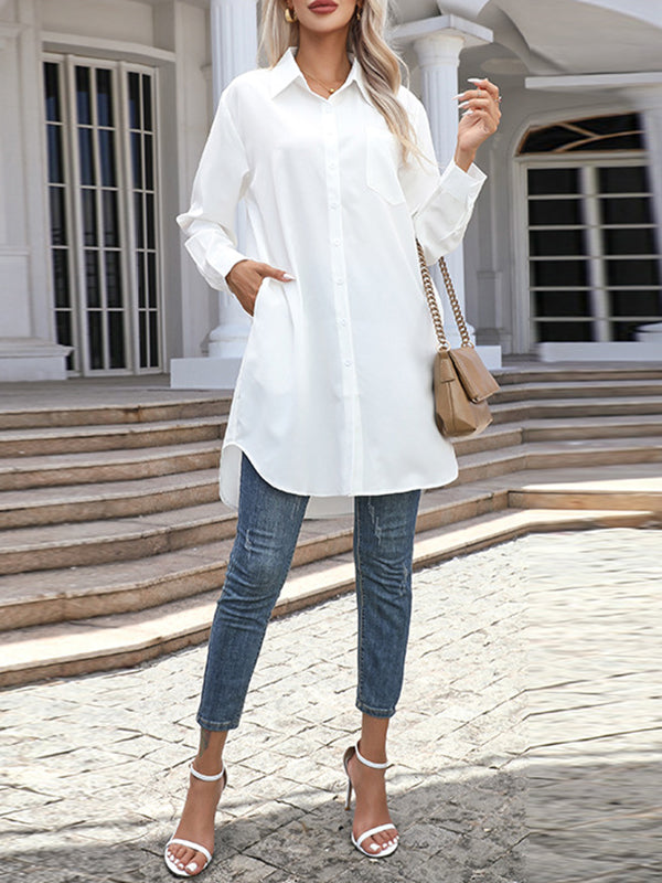 High-low Irregular Clipping Color Split-joint Lapel Blouses