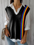 Women's Rainbow  Art Print Versatile Knitted Vest