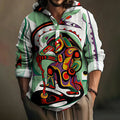 Men's Canadian Aboriginal Art Print Linen Blend Hooded Shirt elevenforest