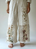 Floral Embroidery Lace Patchwork Women's Linen Pants elevenforest